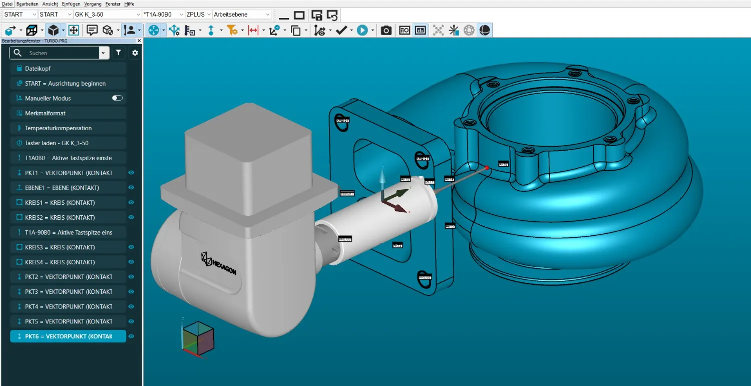 Messprogramm in Hexagon PC-DMIS mit CAD-Modell