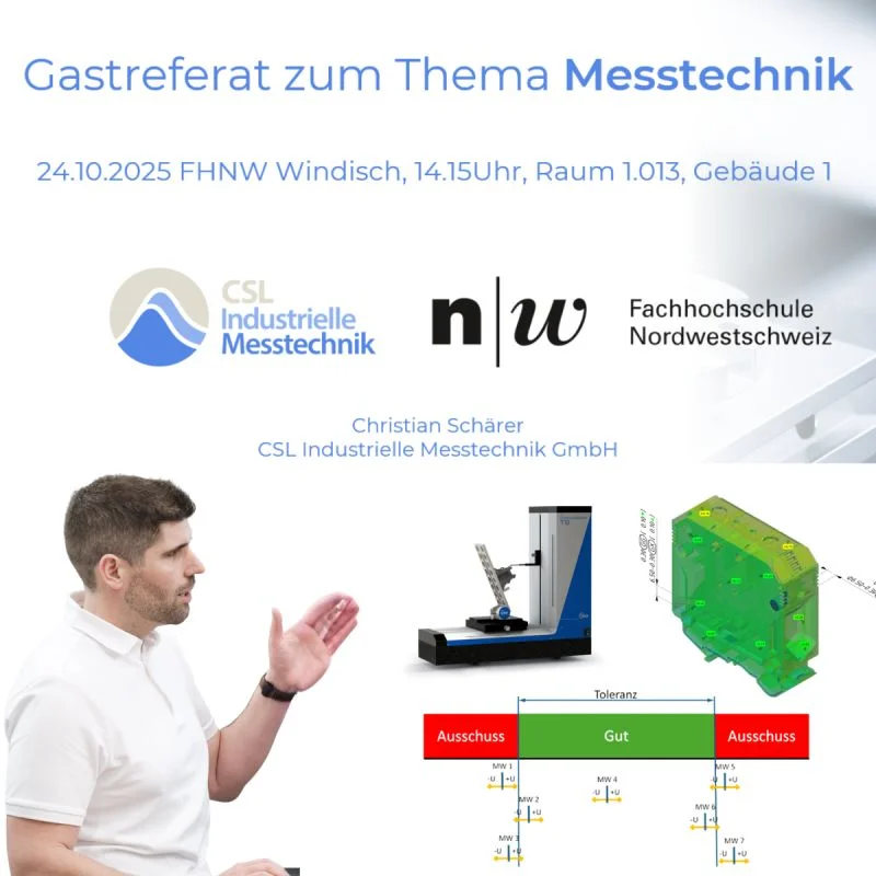 Ankündigungsgrafik: Gastreferat zum Thema Messtechnik an der FHNW