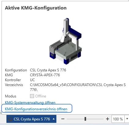 MCOSMOS PartManager mit markiertem Eintrag KMG-Konfigurationsverzeichnis öffnen