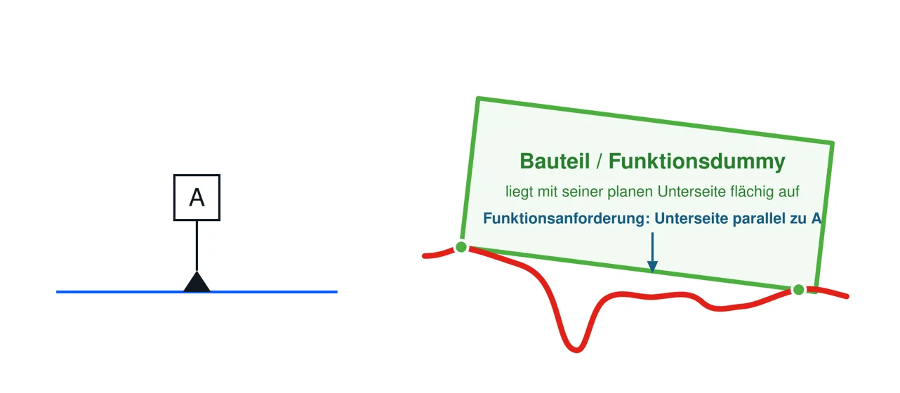 Grafik: Funktionsziel — das Bauteil liegt auf, die reale Auflage bestimmt die Lage